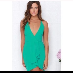 Lulu's Strappy Mini Wrap Dress: Bright Emerald